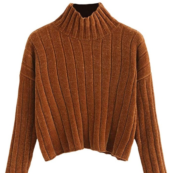 Sweaters - High Neck Ribbed Crop Sweater Pullover Turtleneck